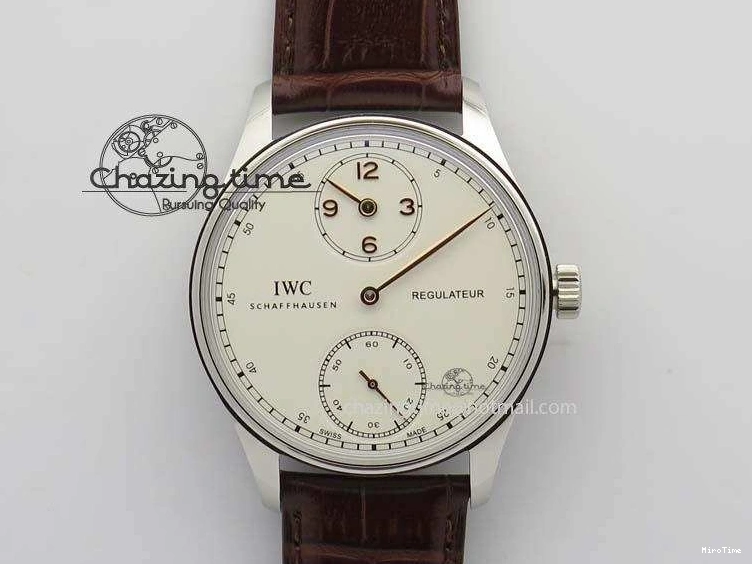 MIROTIME 0122 Sustainable Portuguese IW5444 SS White Dial RG Numbers On Brown Leather Strap A 7256